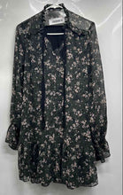 Load image into Gallery viewer, Zara Womens Green Floral Spread Collar Bell Sleeve Ruffle Hem Mini Dress Size M