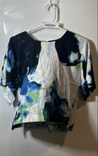 Load image into Gallery viewer, DKNY Womens Multicolor Abstract Print Short Sleeve Cropped Blouse Top Size XS