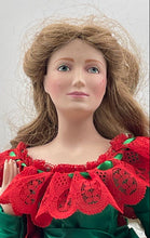 Load image into Gallery viewer, Blonde Hair Green Eyes Standing Porcelain Doll Collection In Green Red Dress