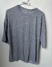 Load image into Gallery viewer, Zara Womens Gray 3/4 Sleeve Collarless Round Neck Pullover Sweater Size Medium