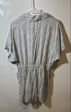 Load image into Gallery viewer, Zara Womens White Blue Striped Short Sleeve Collared One-Piece Romper Size M
