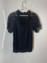 Load image into Gallery viewer, A New Day Womens Black Lace Short Sleeve Ruffle V-Neck Blouse Top Size Medium