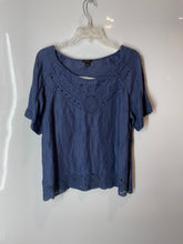 Load image into Gallery viewer, Ann Taylor Womens Blue Eyelet Short Sleeve Pullover Blouse Top Size Large