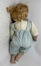 Load image into Gallery viewer, Blonde Hair Blue Eyes Decorative Porcelain Baby Doll With Plaid Overalls Outfit