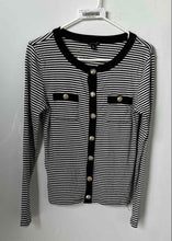 Load image into Gallery viewer, Ann Taylor Womens Black White Striped Long Sleeve Button Front Jacket Size S