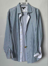 Load image into Gallery viewer, Banana Republic Mens Green White Striped Slim Fit Button-Up Shirt Size Large