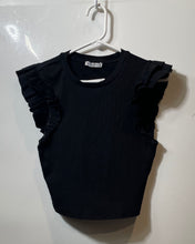Load image into Gallery viewer, Zara Womens Black Flutter Sleeve Ribbed Texture Stretch Cropped Blouse Top Sz L