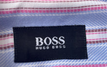 Load image into Gallery viewer, Hugo Boss Mens Blue Pink Striped Cotton Long Sleeve Dress Shirt Size 41/16