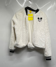 Load image into Gallery viewer, Disney Womens White Faux Fur Mickey Mouse Embroidered Bomber Jacket Sz L w/ Tag