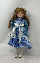 Load image into Gallery viewer, Collectible Blue Dress Curly Hair Green Eyes Porcelain Doll With Box