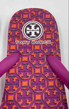 Load image into Gallery viewer, Authentic Tory Burch Womens Pink Monogram Print Slip-On Flip Flop Sandals Size 8