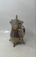 Load image into Gallery viewer, Silver Tone Floral Engraved Footed Swirl Handle Tea Pot With Hinged Lid
