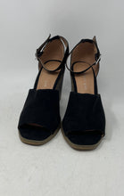 Load image into Gallery viewer, Madden Girl Womens Garland Black Peep Toe Wedge Ankle Strap Heels Size 9
