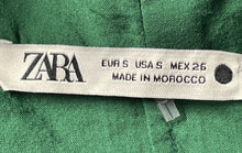 Load image into Gallery viewer, Zara Womens Green Short Sleeve V-Neck Pleated Belted Waist Blouse Top Size Small