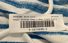 Load image into Gallery viewer, Armani Exchange Womens Blue Striped Cotton V-Neck Short Sleeve T-Shirt Size M