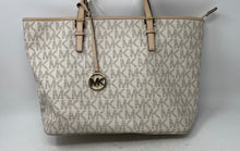 Load image into Gallery viewer, Michael Kors Womens Jet Set White Beige Monogram Double Handle Tote Handbag