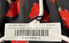 Load image into Gallery viewer, Zara Womens Black & Red Floral V-Neck Short Sleeve Tie Waist Mini Dress Size S