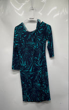 Load image into Gallery viewer, Michael Kors Womens Blue Palm Leaf Print 3/4 Sleeve Back Zip Sheath Dress Size S