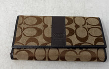 Load image into Gallery viewer, Coach Womens Legacy Brown Signature Print ID Window Card Holder Bifold Wallet
