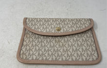 Load image into Gallery viewer, Michael Kors Womens Beige Pink Signature Print Flap Wristlet Wallet