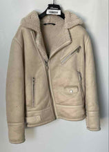Load image into Gallery viewer, Zara Womens Beige Long Sleeve Pockets Biker Jacket Size Medium