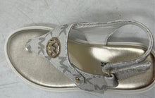Load image into Gallery viewer, Michael Kors Girls Val White Gold Signature Print Open Toe Thong Sandals Size 11