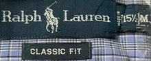 Load image into Gallery viewer, Ralph Lauren Mens Blue Plaid Cotton Classic Fit Dress Shirt Size M 15 1/2