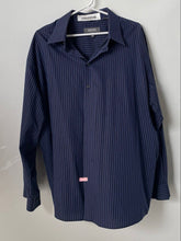Load image into Gallery viewer, Kenneth Cole Reaction Mens Navy Blue Striped Long Sleeve Dress Shirt Size XL