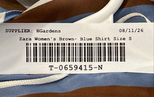 Load image into Gallery viewer, Zara Womens Brown Blue Striped Long Sleeve Collared Button-Up Shirt Size Small