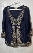Load image into Gallery viewer, Michael Kors Womens Blue Printed Cotton Drawstring Waist Blouse Top Size P/L