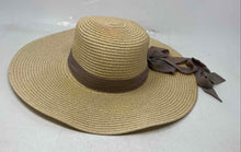 Load image into Gallery viewer, Vince Camuto Womens Beige Wide Brim Brown Ribbon Adjustable Straw Hat One Size