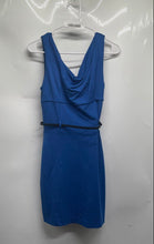 Load image into Gallery viewer, Bebe Womens Blue Belted Sleeveless Cowl Neck Back Zip Sheath Dress Size Small