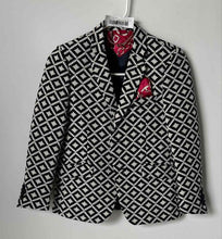 Load image into Gallery viewer, Elie Balleh Boys Black White Postage Stamp Brocade Blazer Jacket Size S/8