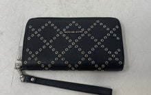 Load image into Gallery viewer, Michael Kors Womens Black Card Holder Studded Zip-Around Wristlet Wallet