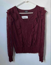 Load image into Gallery viewer, Express Womens Red Lace Ruffle V-Neck Long Sleeve Pullover Blouse Top Size M