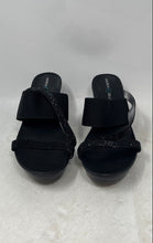 Load image into Gallery viewer, Andrew Geller Womens Black Leather Slip-On Wedge Heel Platform Sandals Size 9