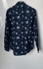 Load image into Gallery viewer, Express Mens Blue Floral Slim Fit 1MX Long Sleeve Collared Dress Shirt Size S