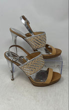 Load image into Gallery viewer, Coach Womens Steffi Brown Silver-Tone Woven Stiletto Slingback Heels Size 8B