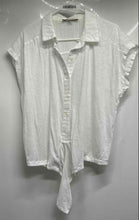 Load image into Gallery viewer, Loft Womens White Cotton Short Sleeve Collared Button Front Blouse Top Size L