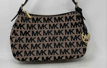 Load image into Gallery viewer, Michael Kors Womens Beige Black Signature Print Canvas Charm Shoulder Bag