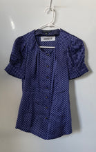 Load image into Gallery viewer, Banana Republic Womens Blue White Geometric Silk Puff Sleeve Blouse Top Size XS