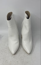 Load image into Gallery viewer, Idifu Womens White Pointed Toe Block Heel Side-Zip Ankle Booties Size 6