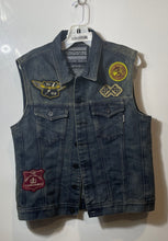 Load image into Gallery viewer, Ring Of Fire Mens Blue Jeans Sleeveless Button Front Motorcycle Vest Size Medium