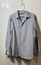 Load image into Gallery viewer, Perry Ellis Mens Blue White Striped Long Roll Tab Sleeve Button-Up Shirt Size L