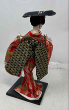 Load image into Gallery viewer, Traditional Japanese Geisha Doll With Red Kimono And White Floral Accents