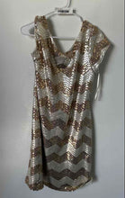 Load image into Gallery viewer, White House Black Market Womens Gold Silver Printed Sequin Mini Dress Size L