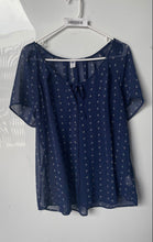 Load image into Gallery viewer, Old Navy Womens Blue White Printed Short Sleeve Tie Neck Blouse Top Size XL