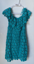 Load image into Gallery viewer, Trina Turk Womens Blue Crochet Lace Overlay Off The Shoulder Mini Dress Size L
