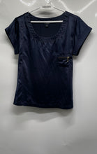 Load image into Gallery viewer, Banana Republic Womens Dark Blue Satin Short Sleeve Scoop Neck Blouse Top Size S