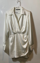 Load image into Gallery viewer, Zara Womens White Long Sleeve Collared Satin Short Mini Dress Size Medium